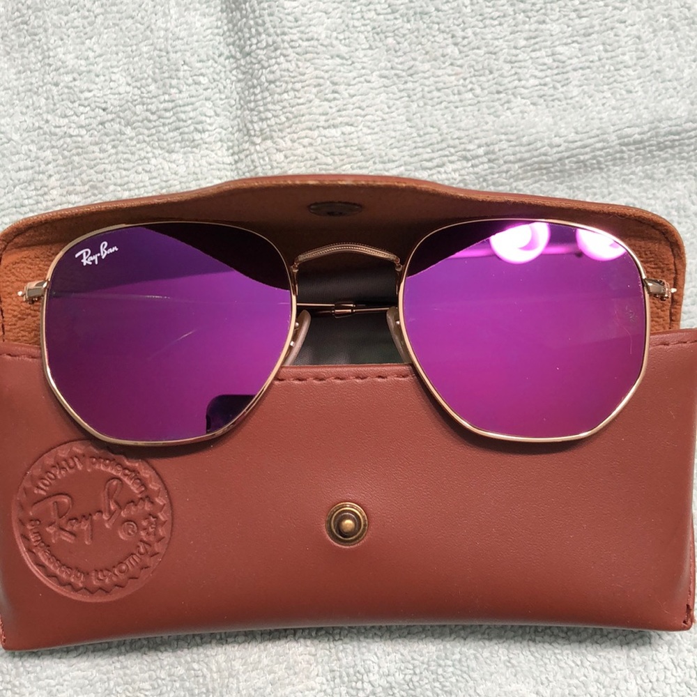 Ray Ban Magenta Purple Pink hexagon gold